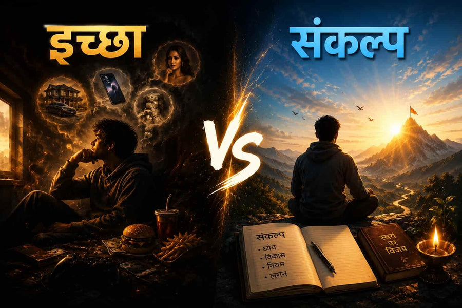 इच्छा और संकल्प के अंतर को दर्शाती छवि