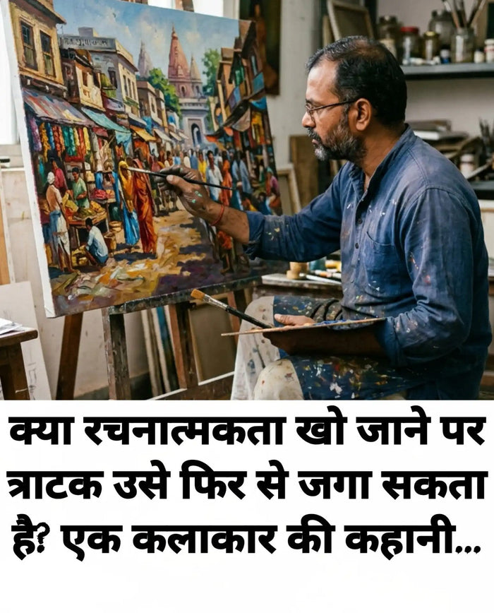 रचनात्मकता और Creative Block पर त्राटक साधना करते कलाकार का चित्र