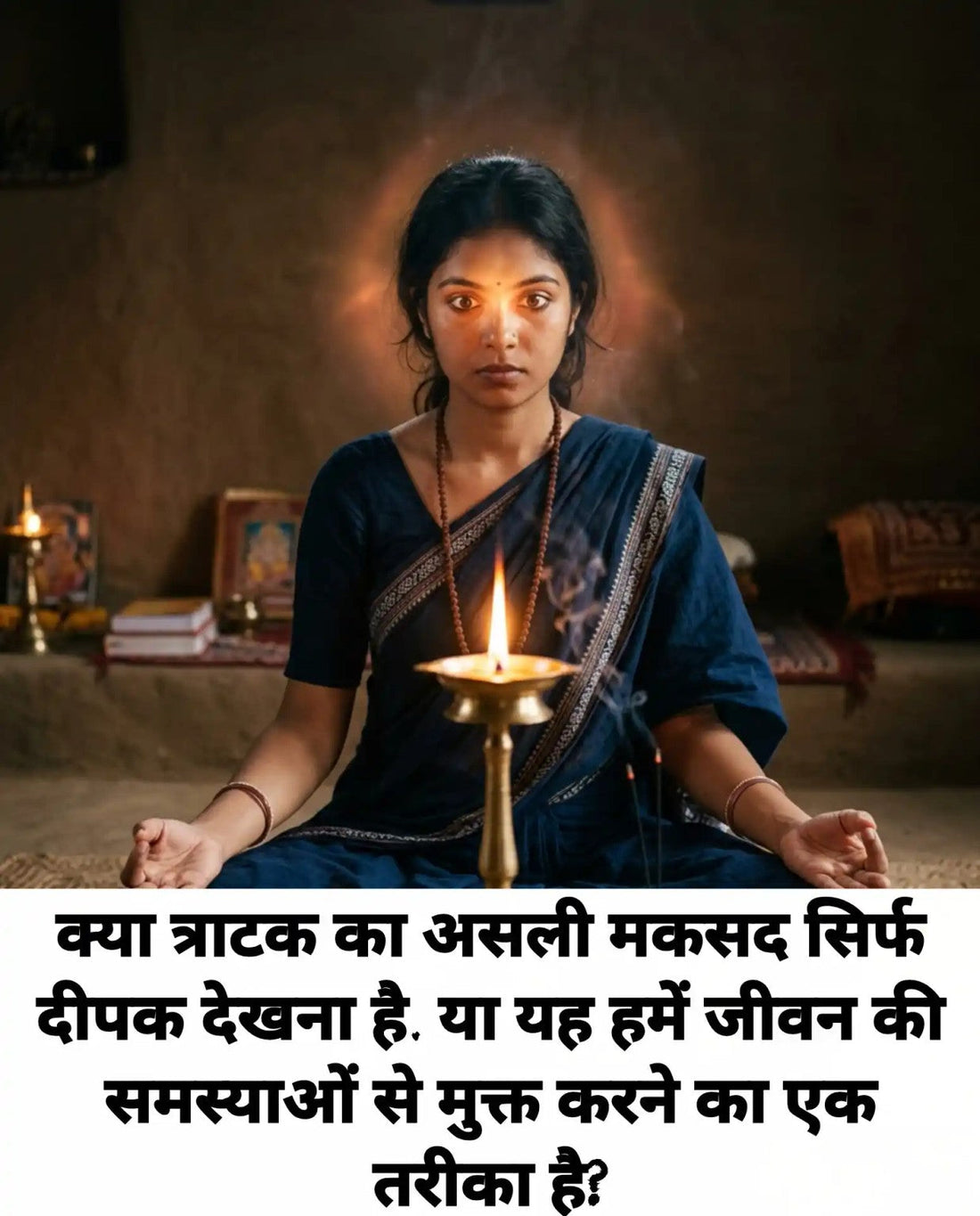 त्राटक और साक्षी भाव के माध्यम से जीवन की समस्याओं को देखने की आध्यात्मिक साधना का चित्र